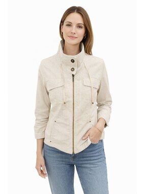 Coldwater Creek Womens 10 Beige Camp Utility Jacket Cinched Outdoor Minimalist